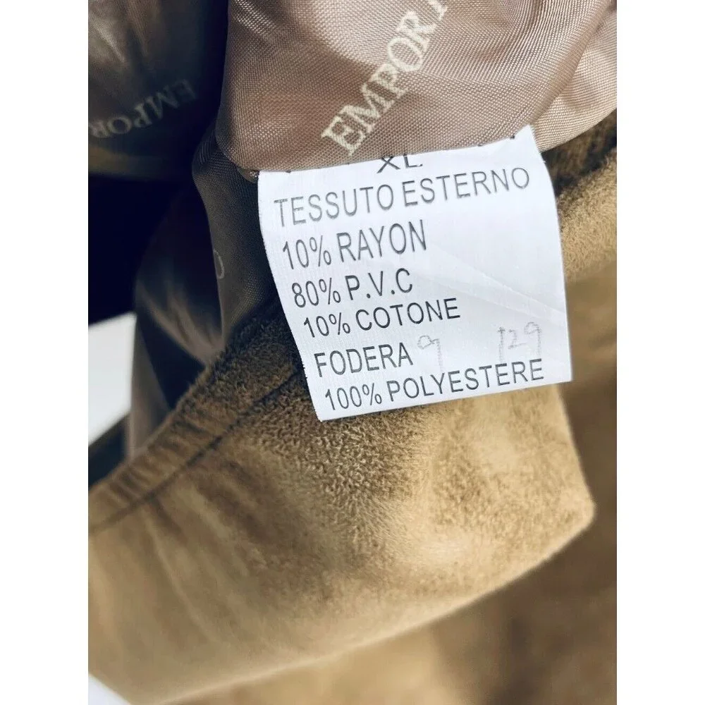 Emporio Fashion Men's Faux Suede Leather Jacket Camel Brown Size XL New